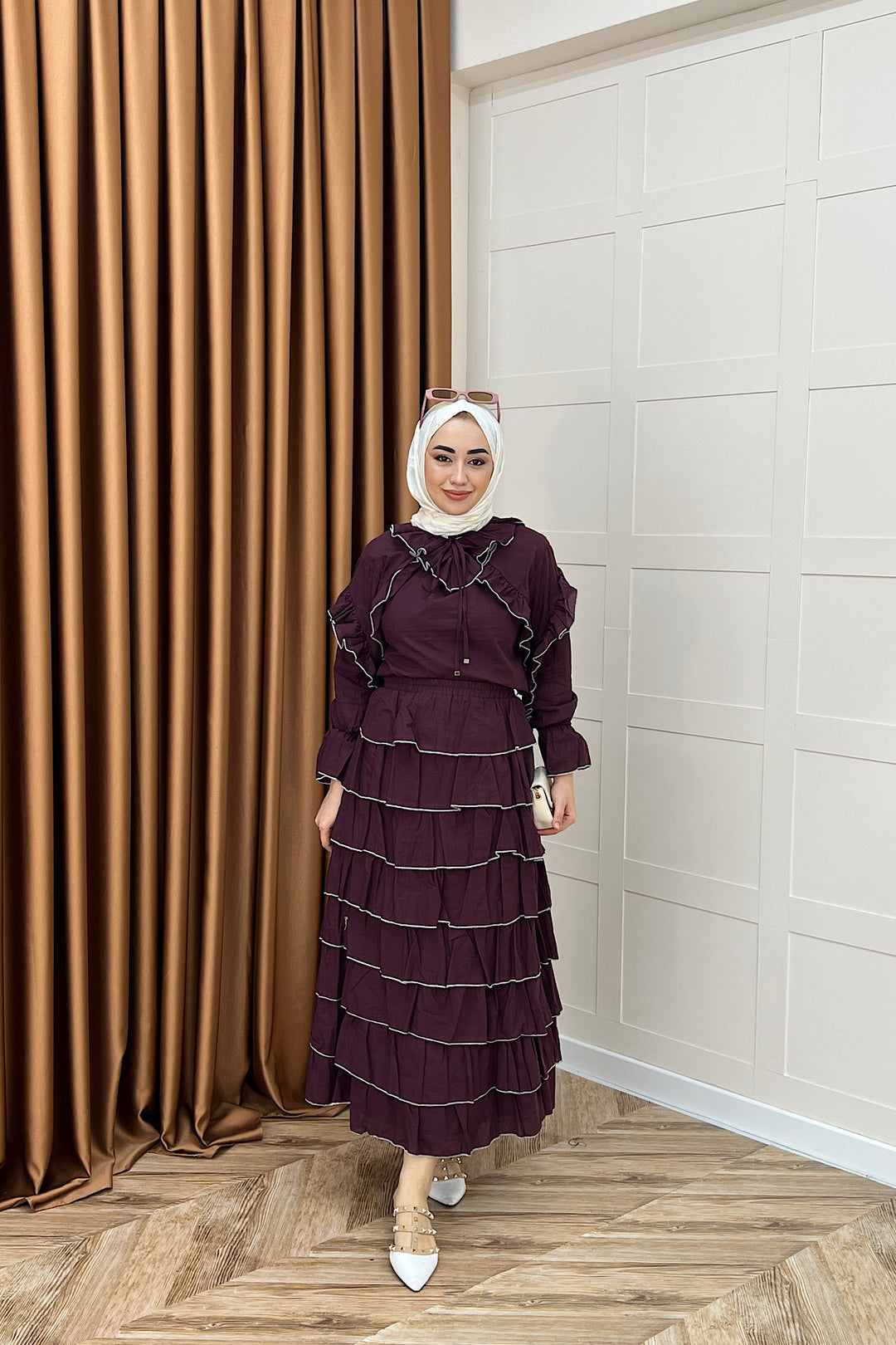 Yağmur Volanlı Etek Takım Bordo 3237-BORDO