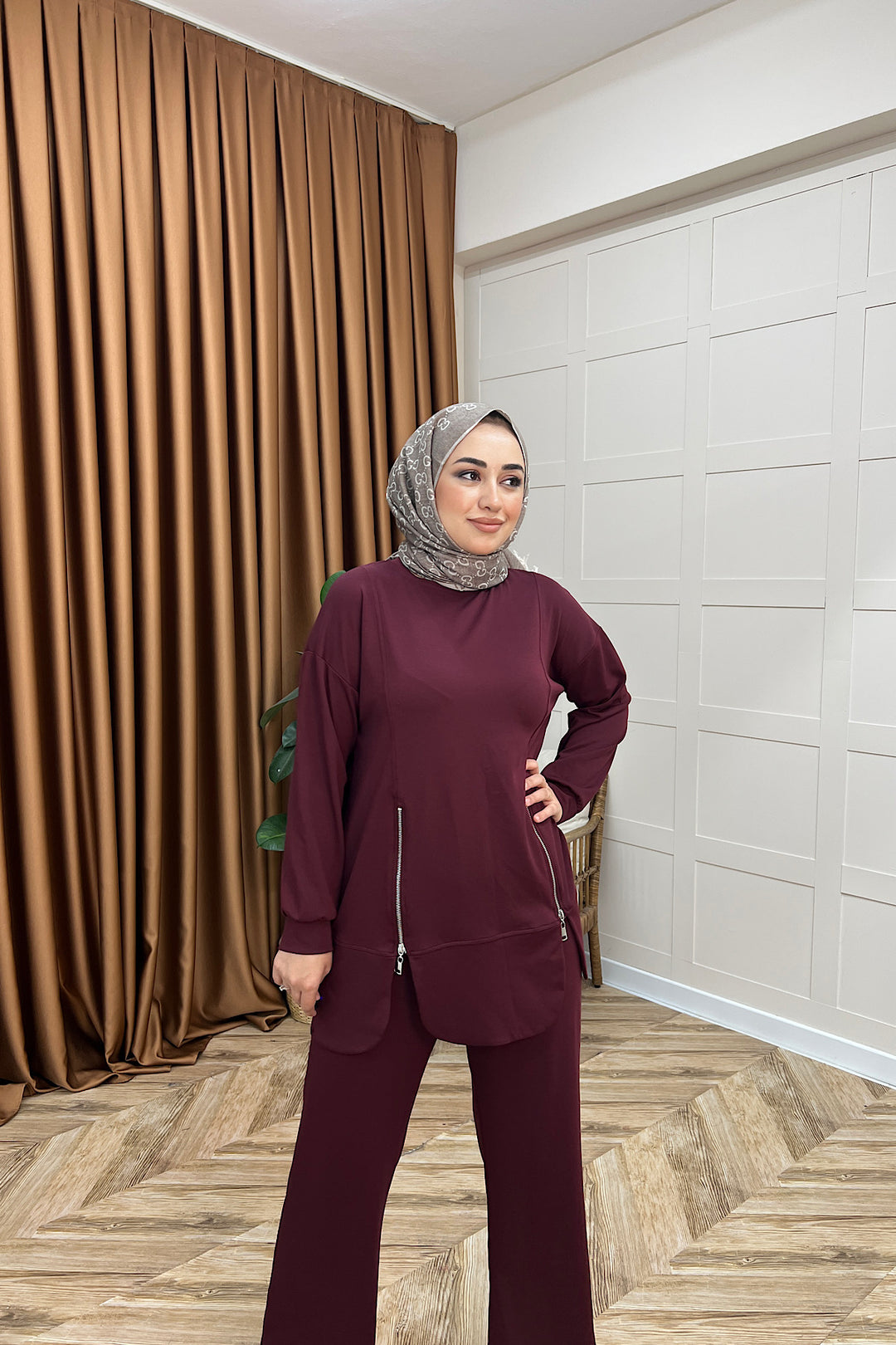 Liora Fermuar Detay İkili Takım Bordo 3140-BORDO