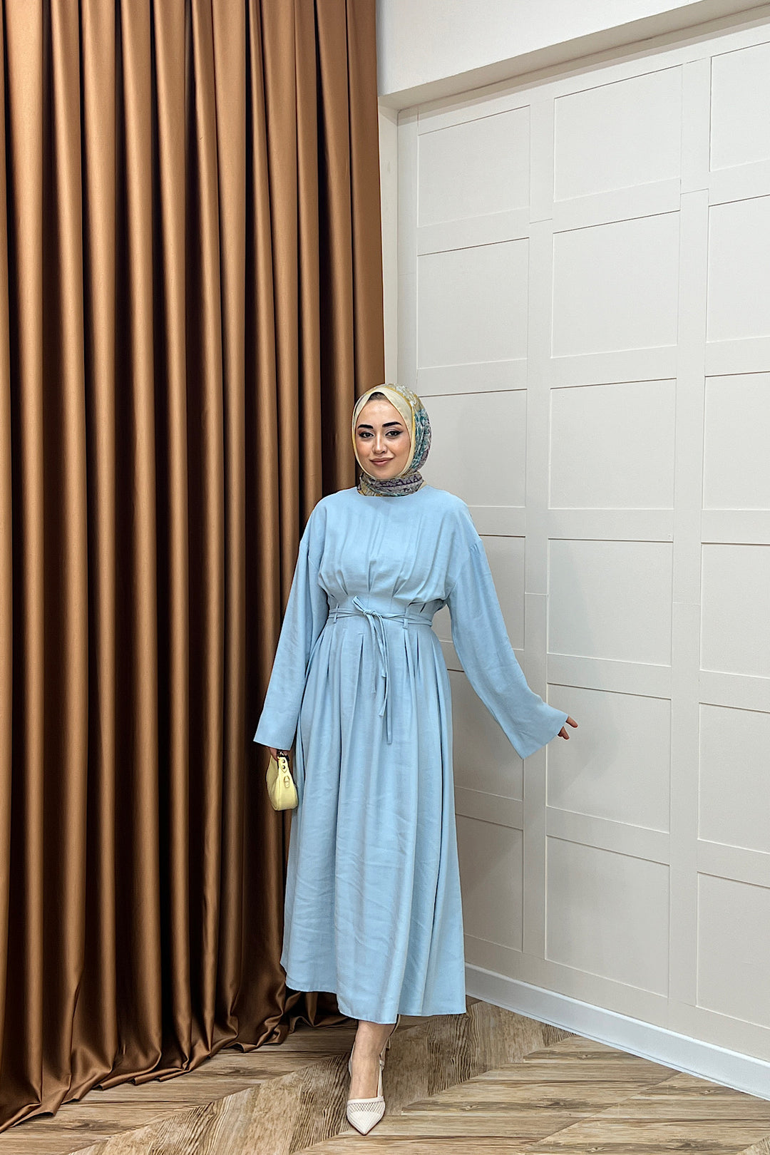 Alya Belden Bağlamalı Elbise Mavi 39020-MAVI