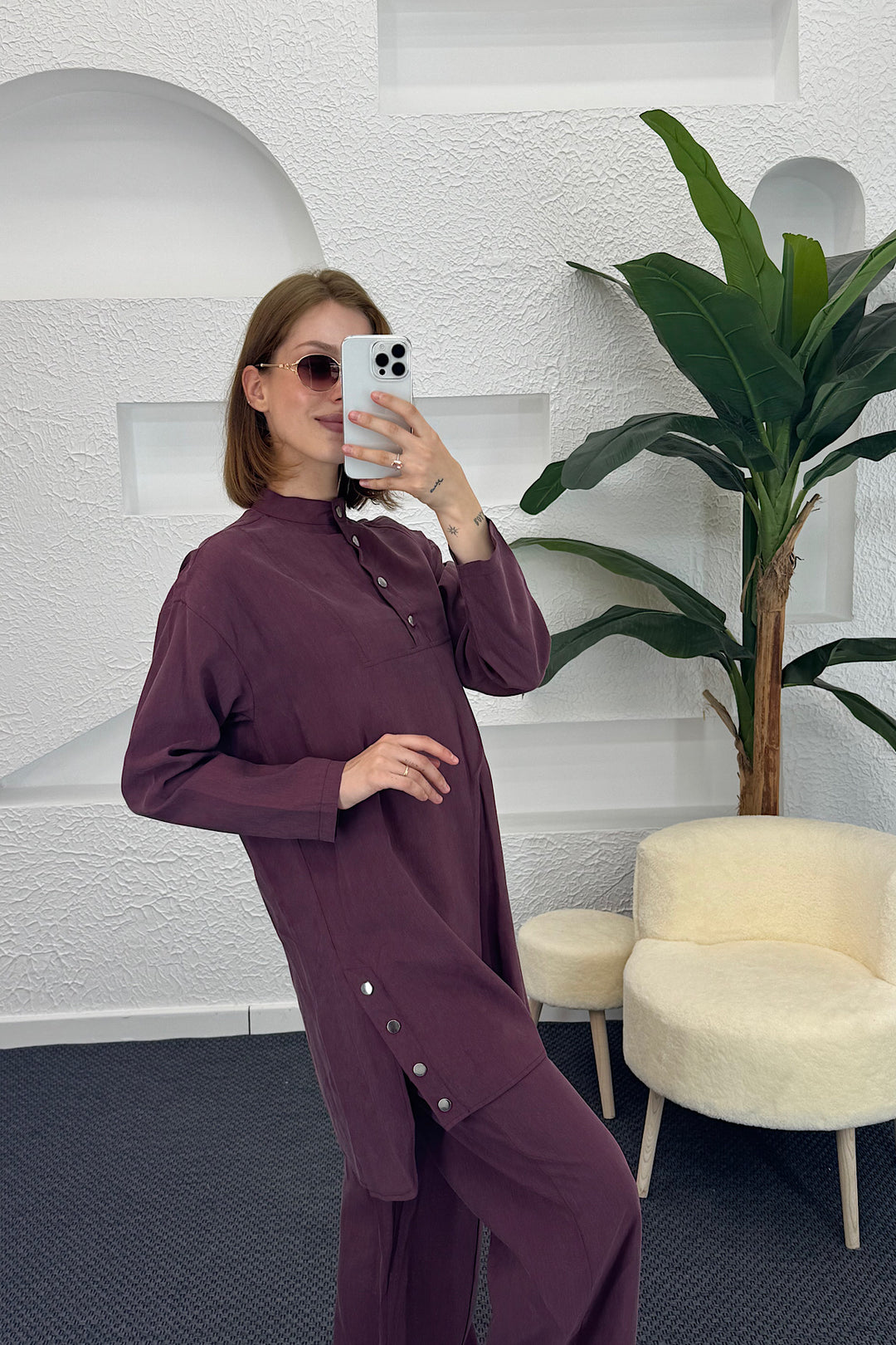 Yanları Çıtçıtlı Tesla Takım Mürdüm 1947-MURDUM