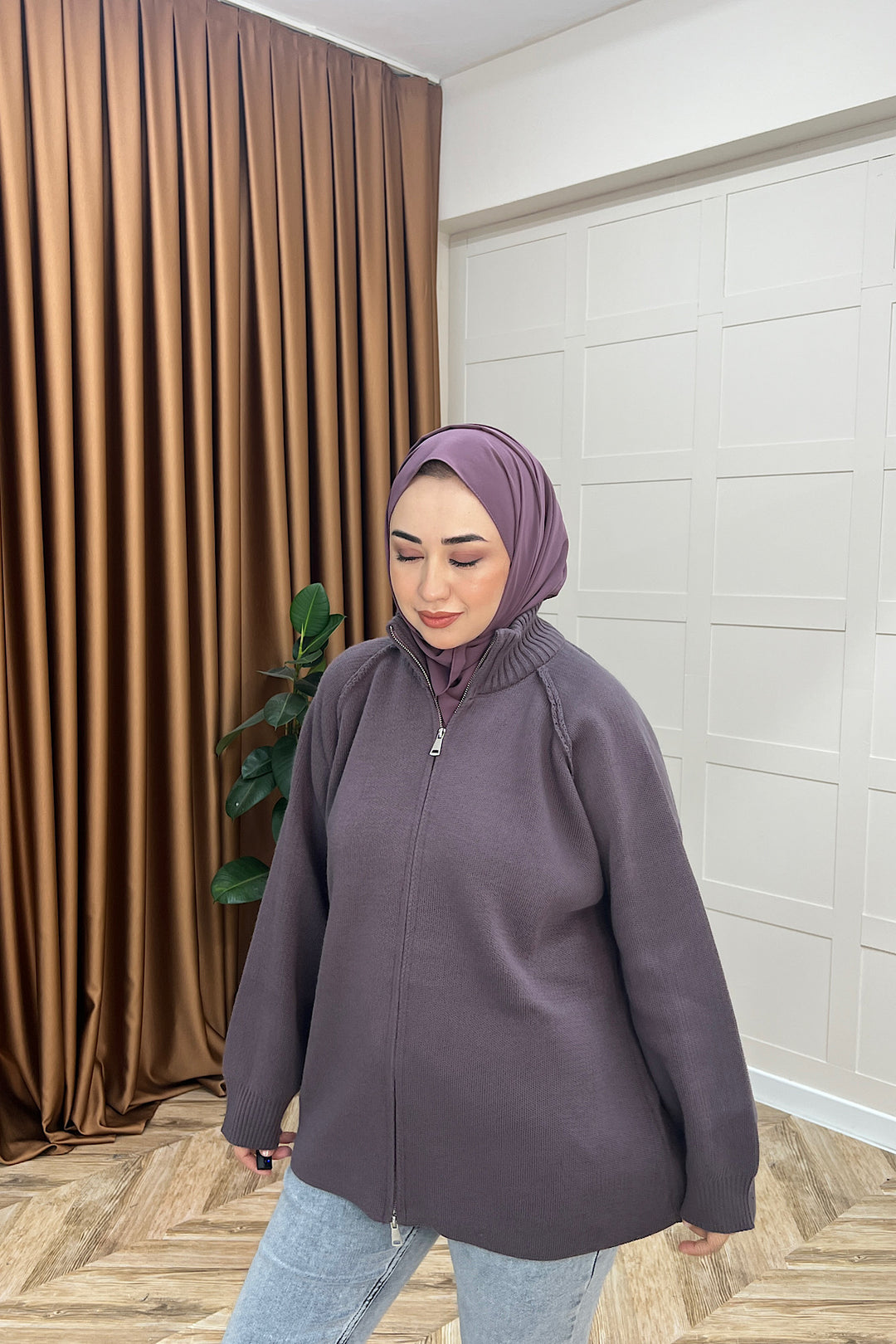 Julie Fermuarlı Hırka Lila 25800-LILA
