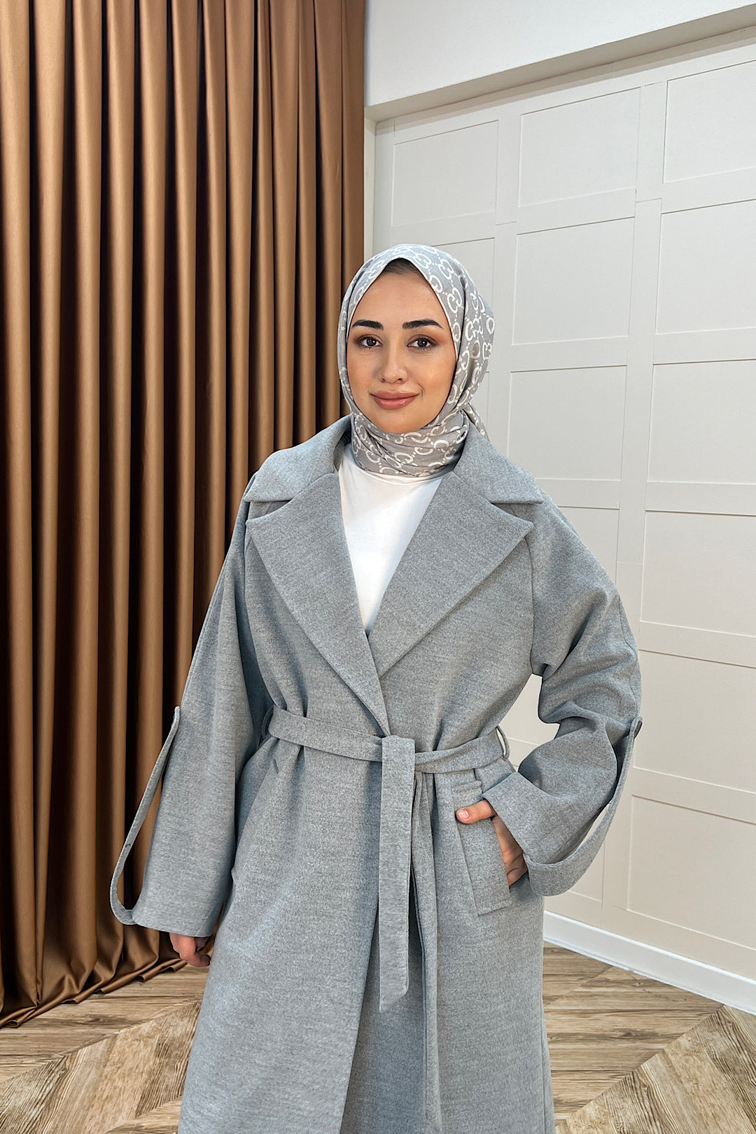 Kol Detay Kaşe Kaban Gri 5522-GRI