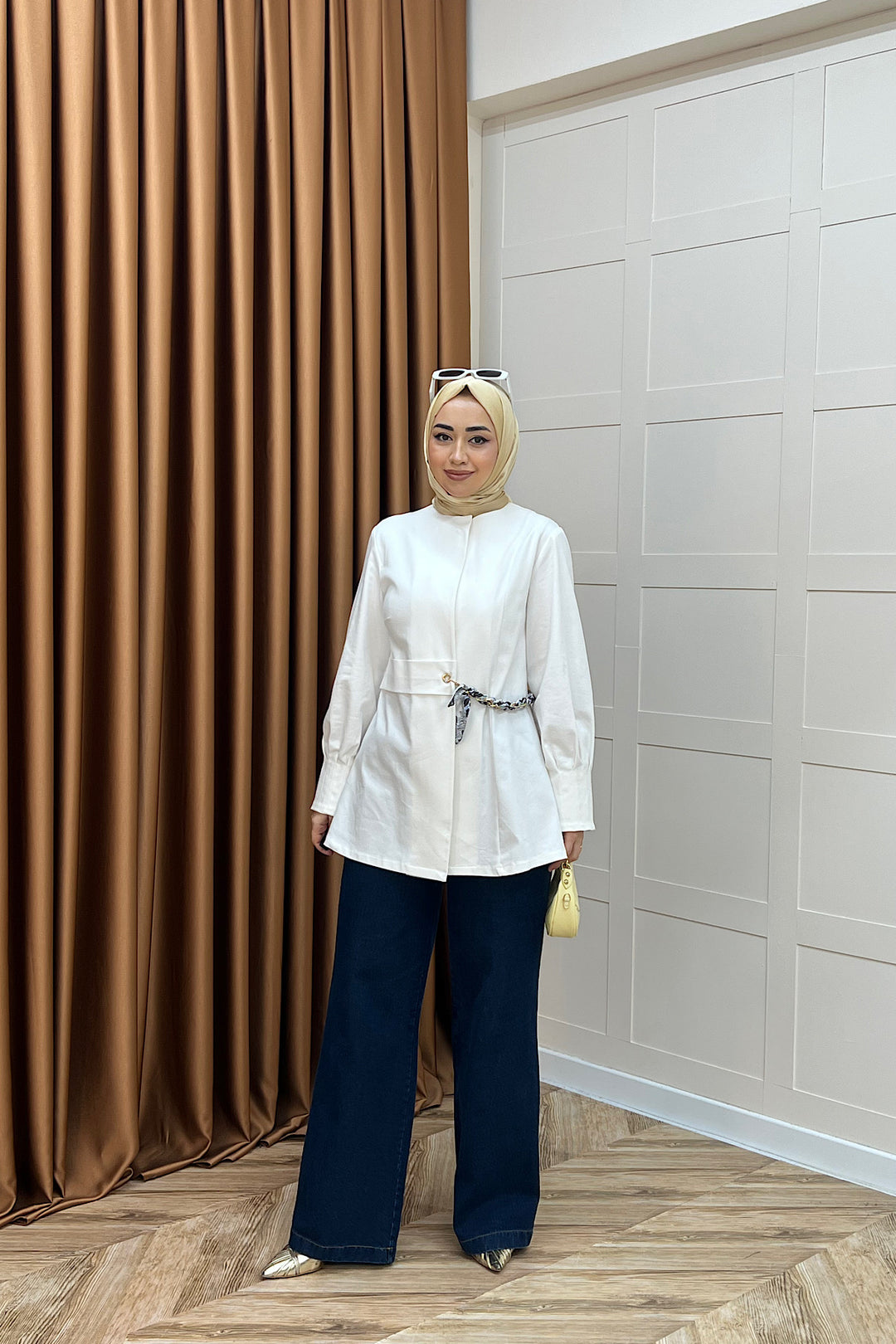 Wanda Fular Kemer Detay Gabardin Kap Beyaz 26029-BEYAZ