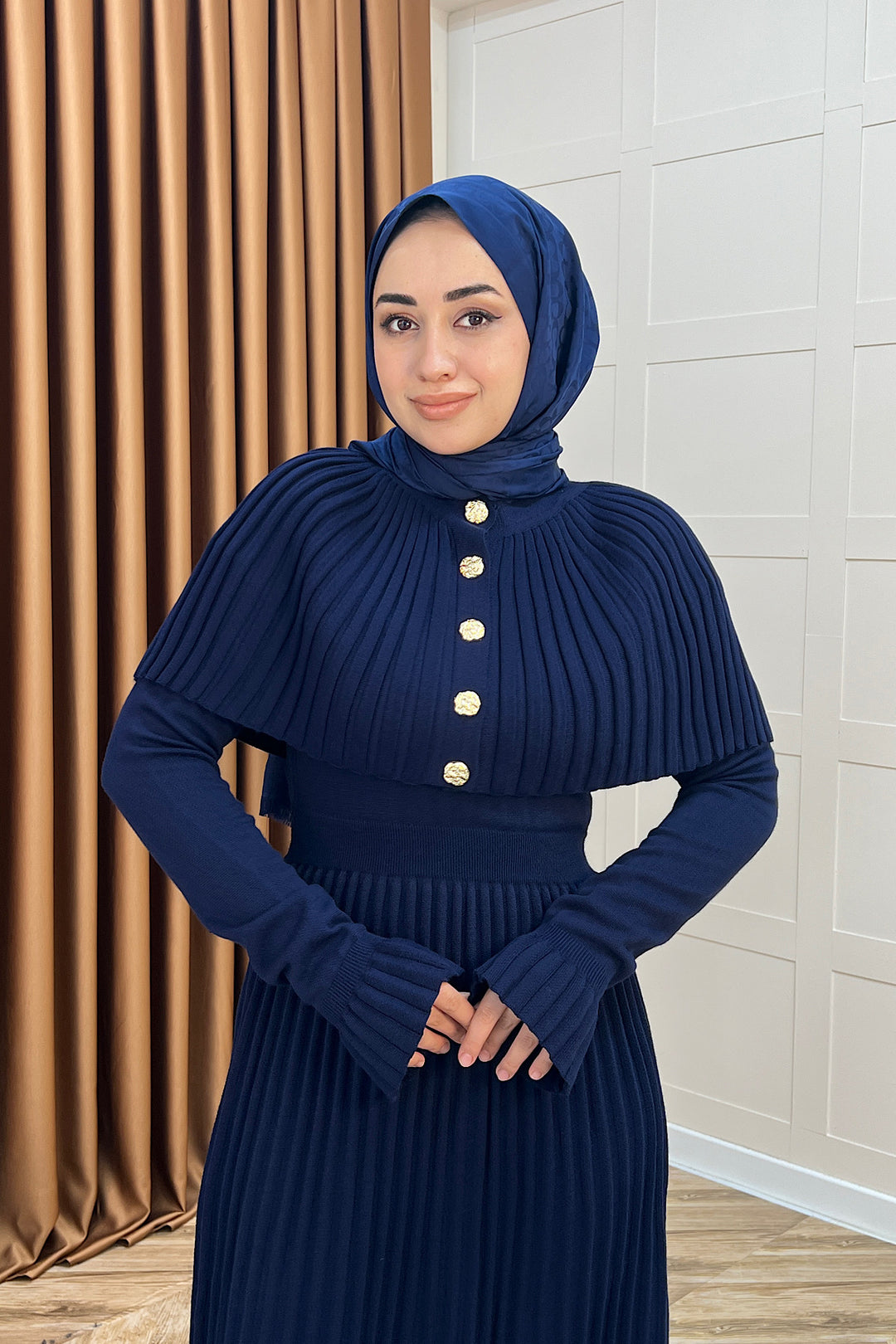 Kelebek Pelerinli Triko Elbise Lacivert 10200-LACIVERT