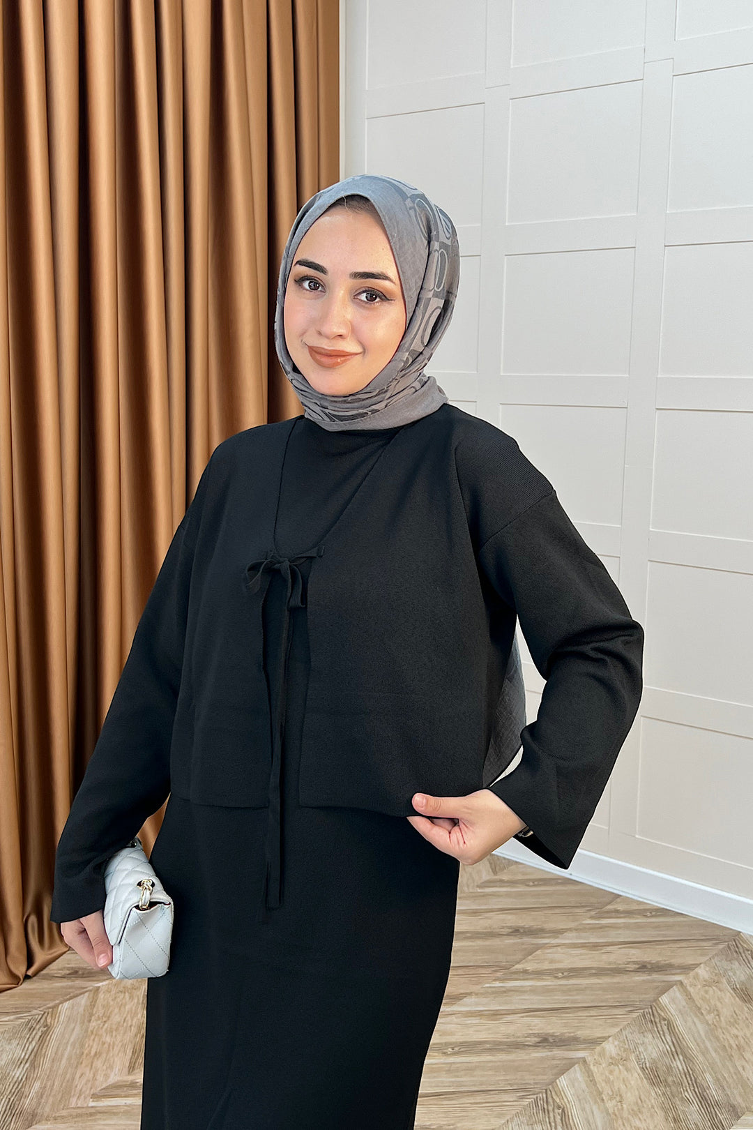 Ester Croplu İkili Triko Elbise Siyah 25160-SIYAH