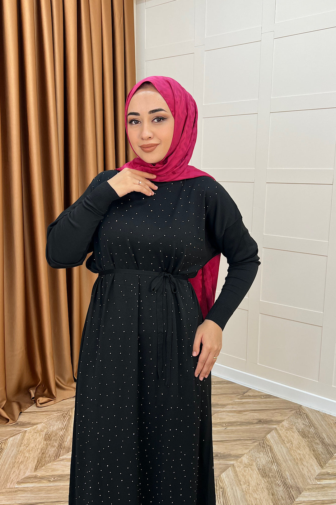 Mabel Taşlı Triko Elbise Siyah 25270-SIYAH