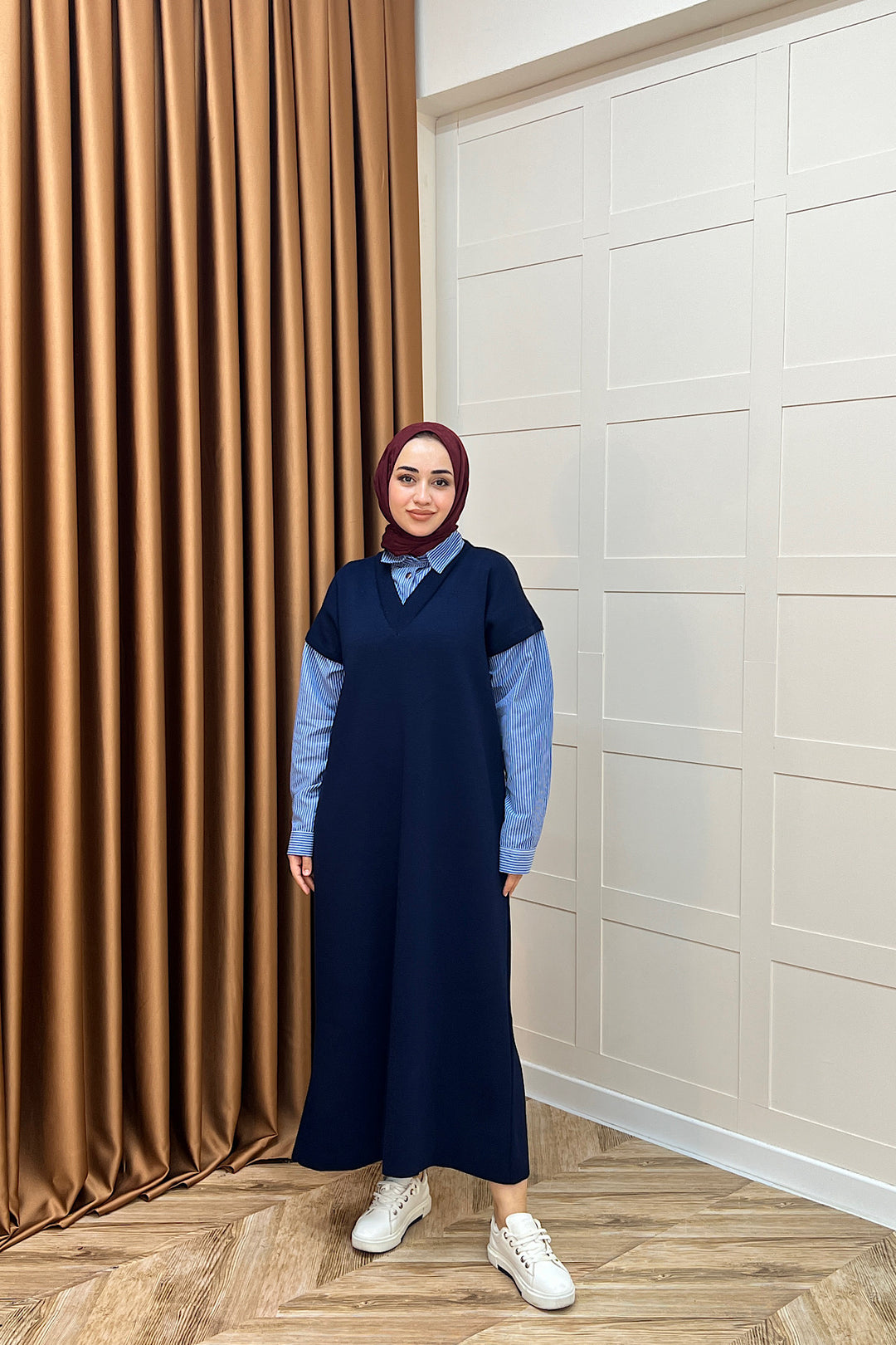 Samira Gömlek Detaylı Triko Elbise Lacivert 241110-LACIVERT