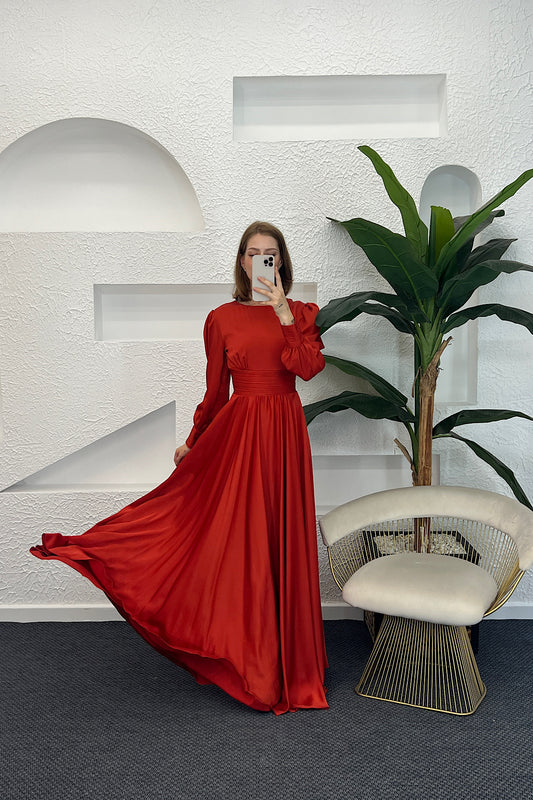 Beli Piliseli Saten Abiye Oranj 04340-ORANJ