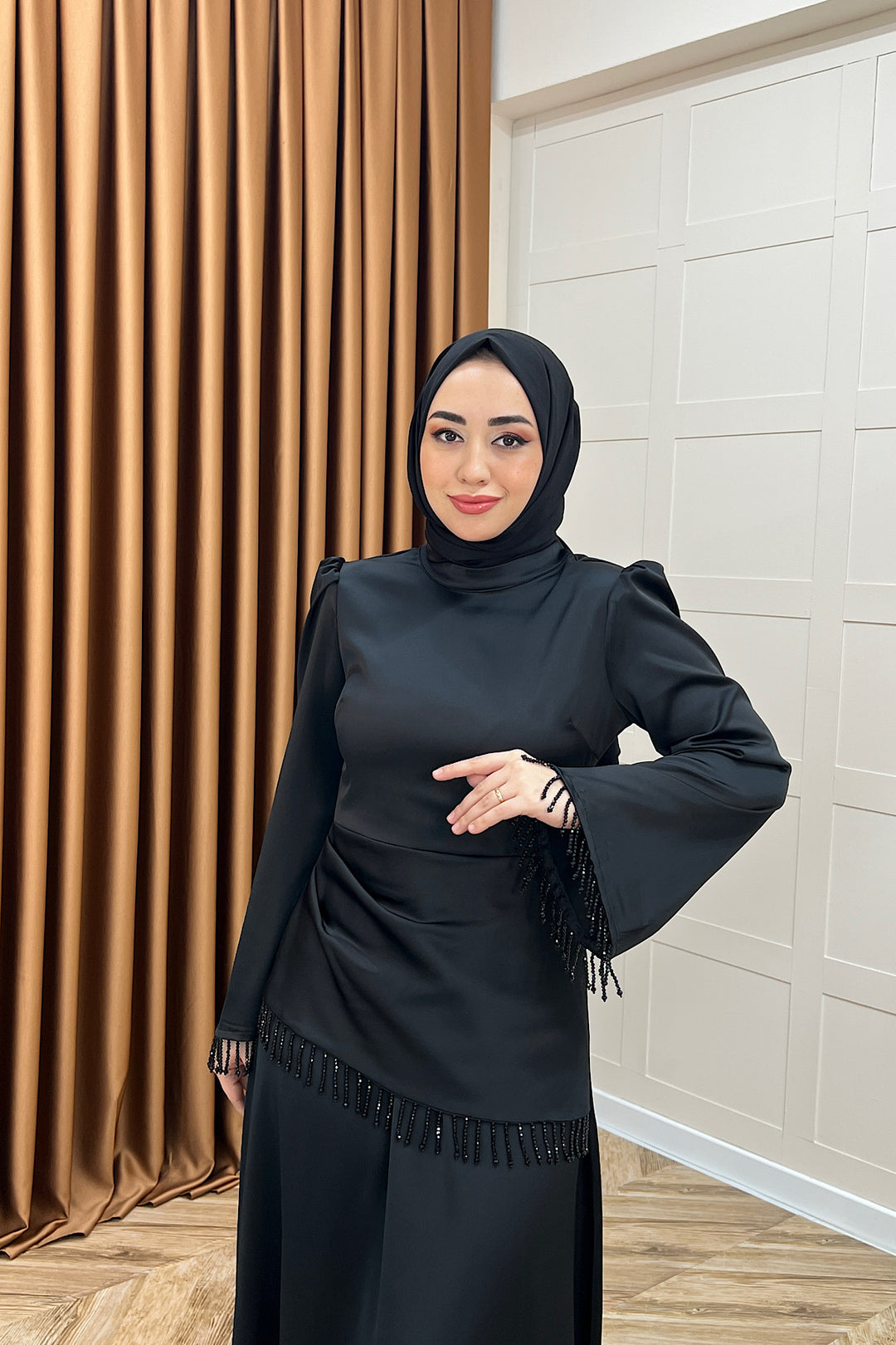 Ayla Saten Abiye Siyah 3093-SIYAH