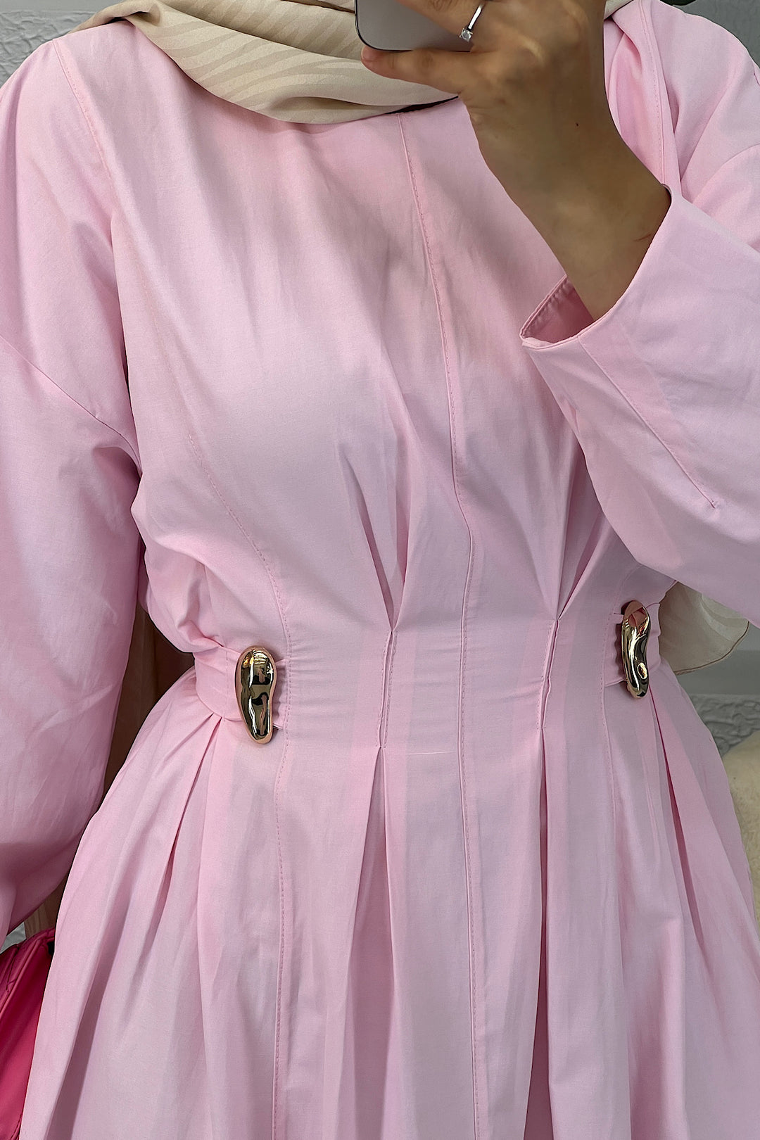 Leona Bel Detay Elbise Pembe 0325-PEMBE