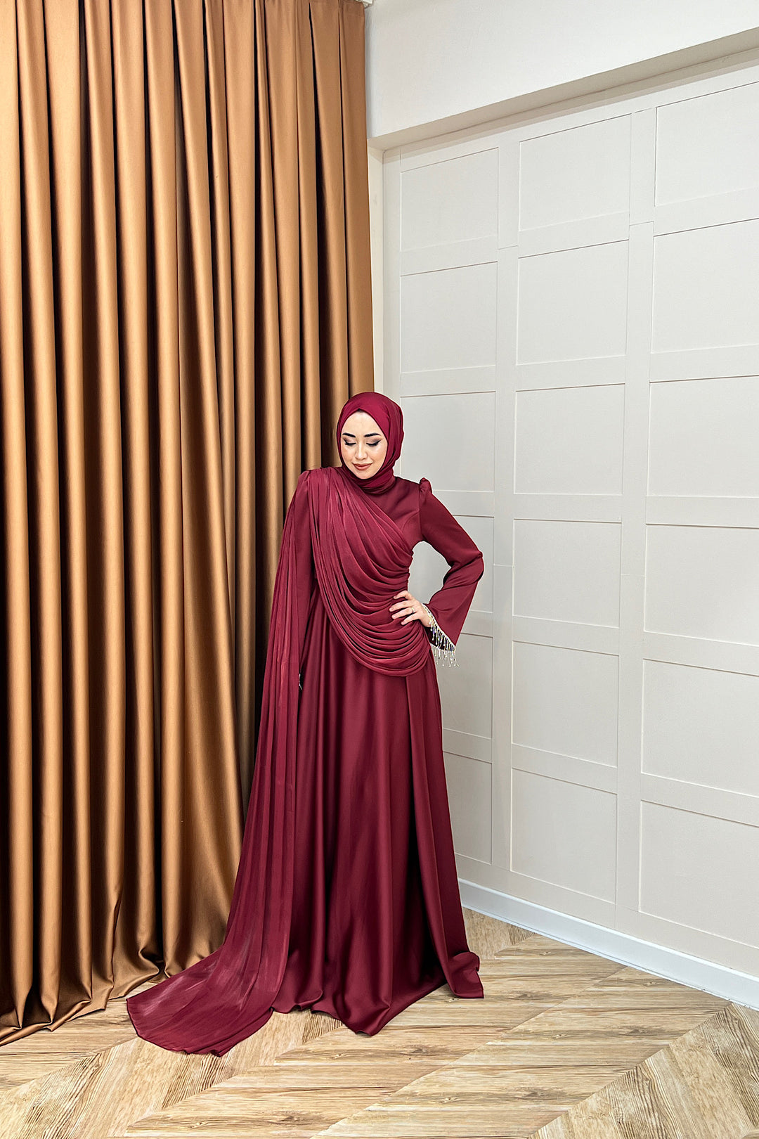 Lunessa Pelerin Detay Abiye Bordo 3100-BORDO