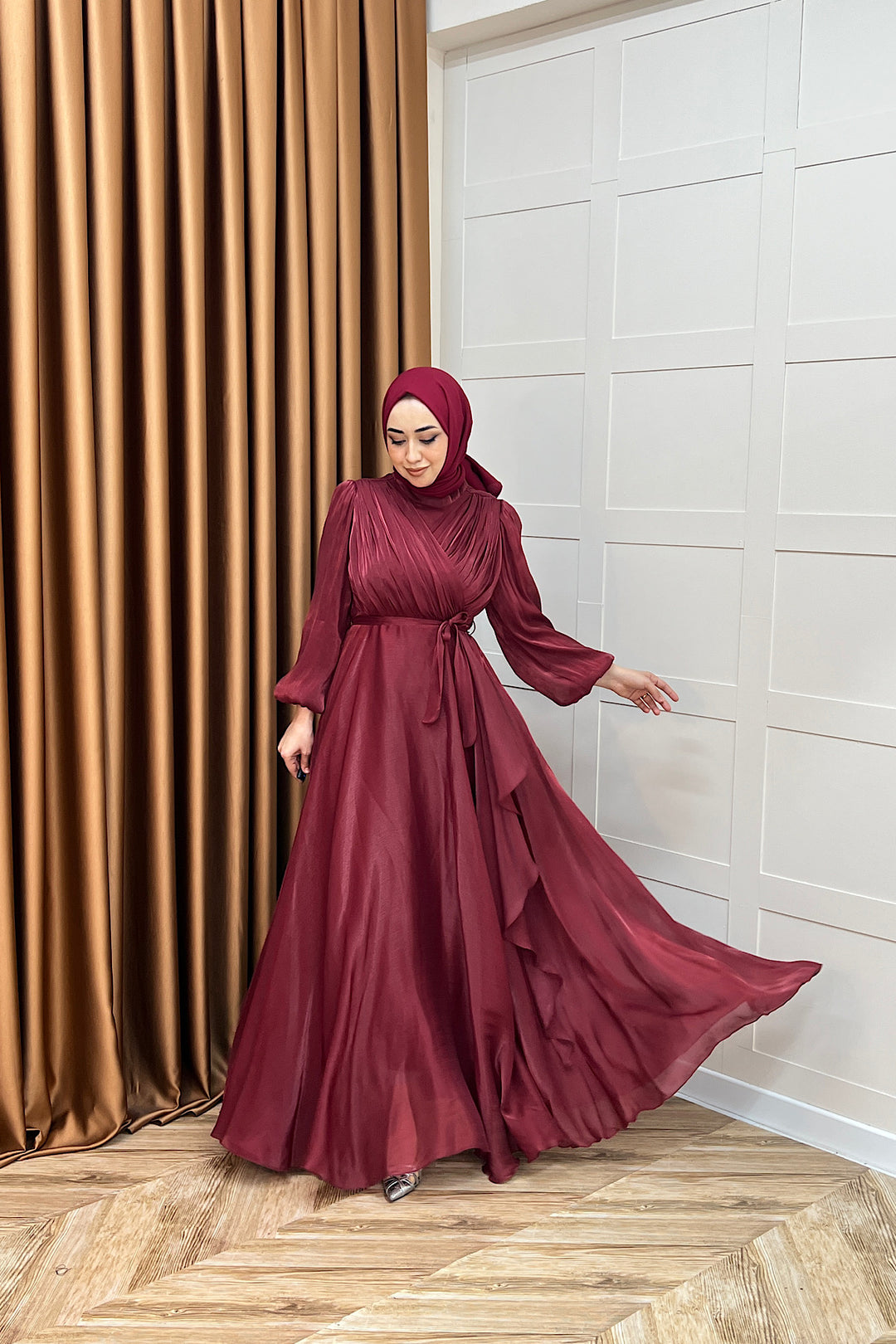 Luna Saten Abiye Bordo 3072-BORDO