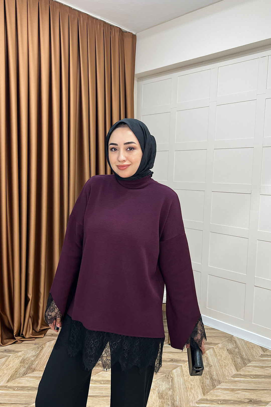 İbiza Dantel Detay Tunik Mürdüm 26200-MURDUM