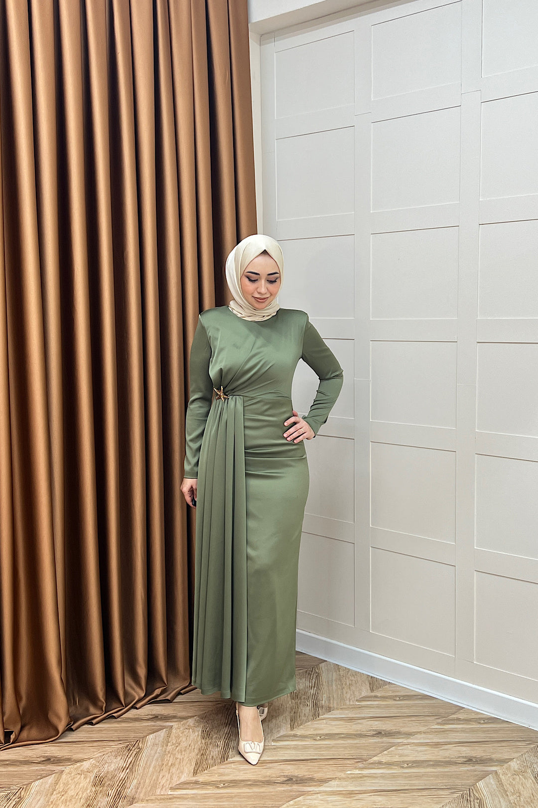Hazel Saten Abiye Yeşil 3084-YESIL