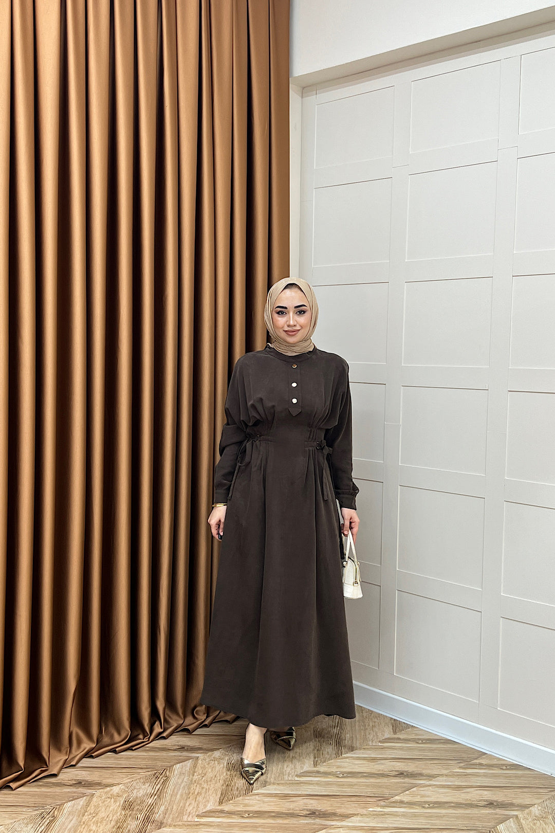 Maya Bel Detay Elbise Kahverengi 3034-KAHVERENGI