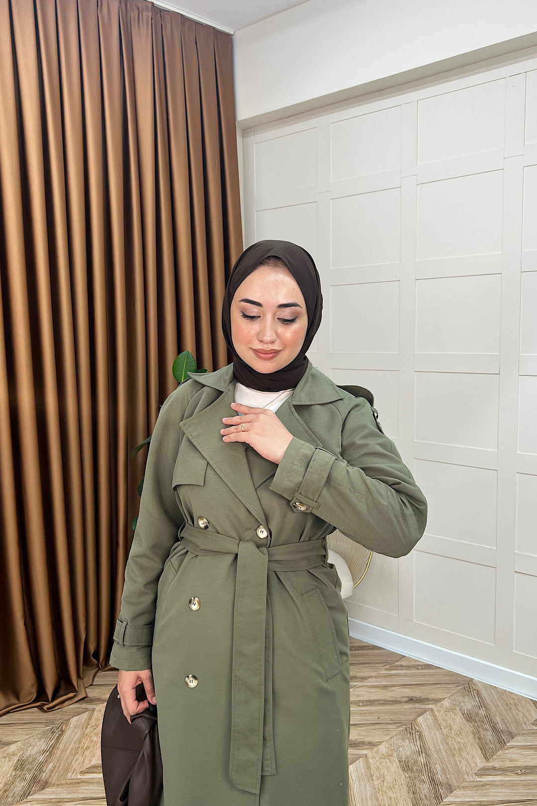 Hazel Astarlı Trençkot Haki 5532-HAKI