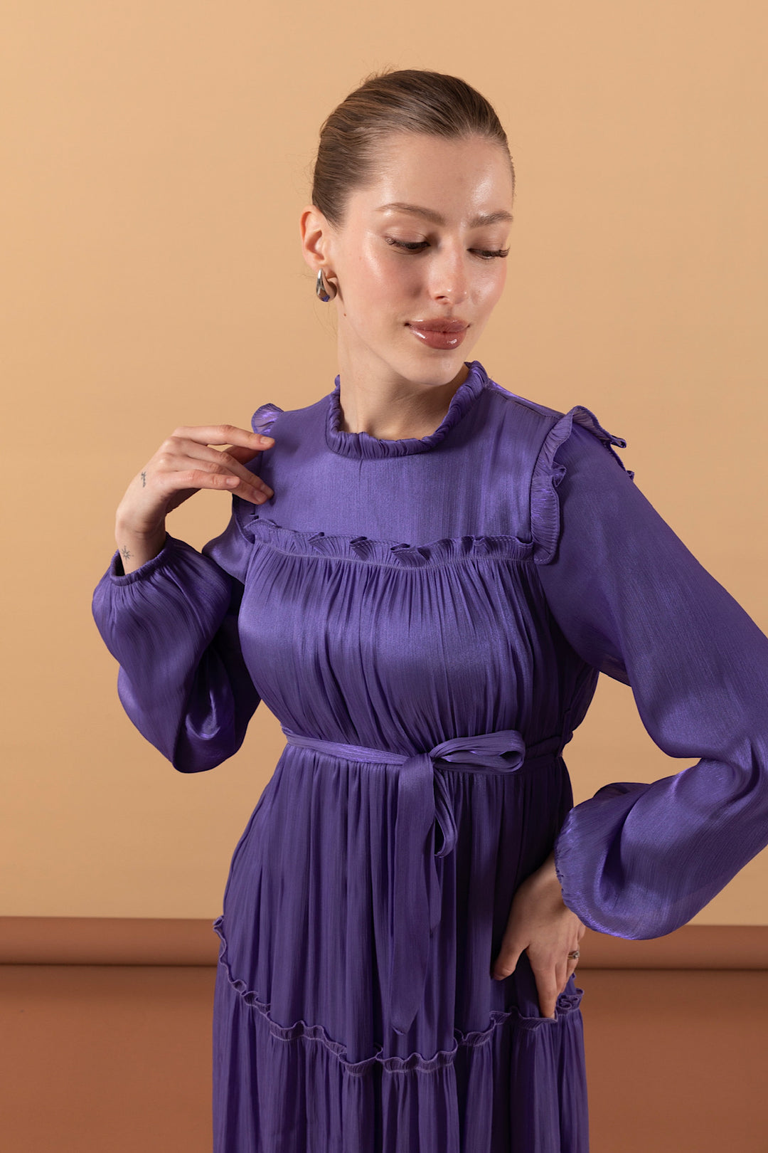 Robalı İpek Elbise Lila 3006-LILA