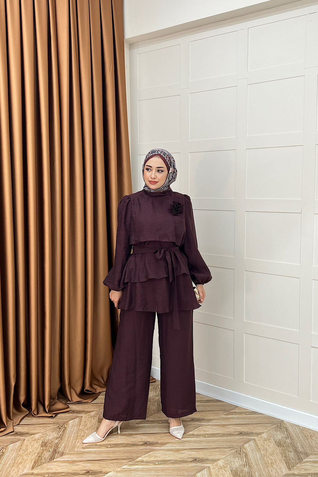 Aura Broş Detay Takım Mürdüm 74001-MURDUM