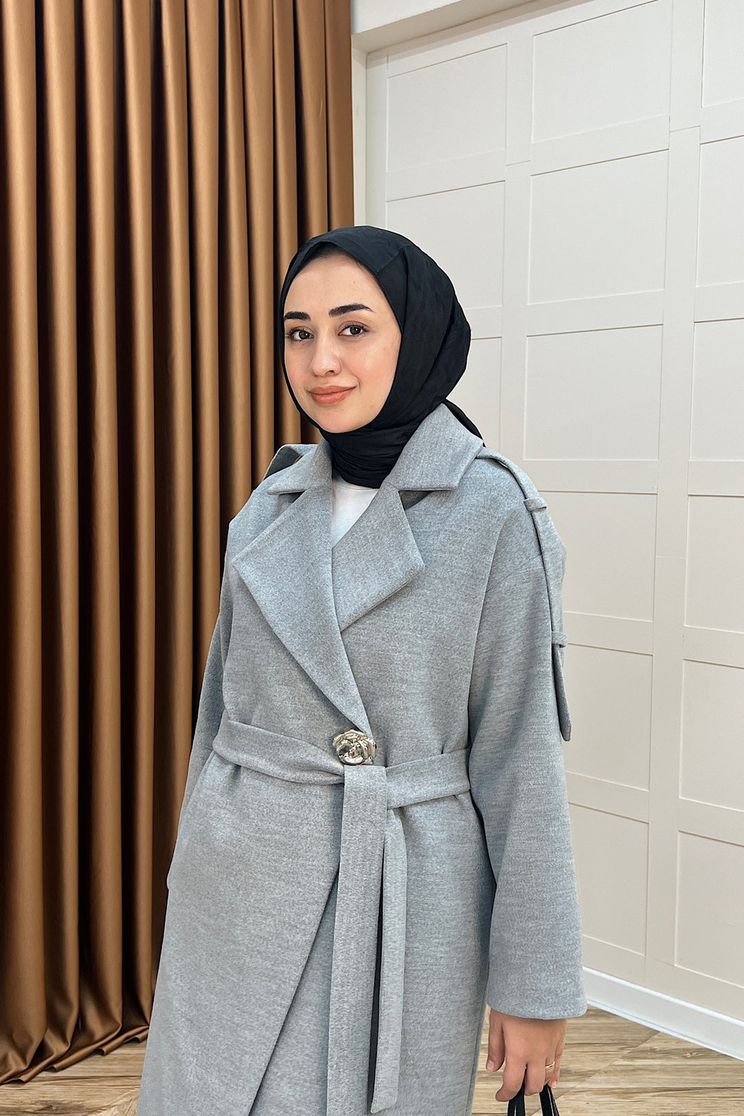 Parya Omuz Detay Kaşe Kaban Gri 5531-GRI