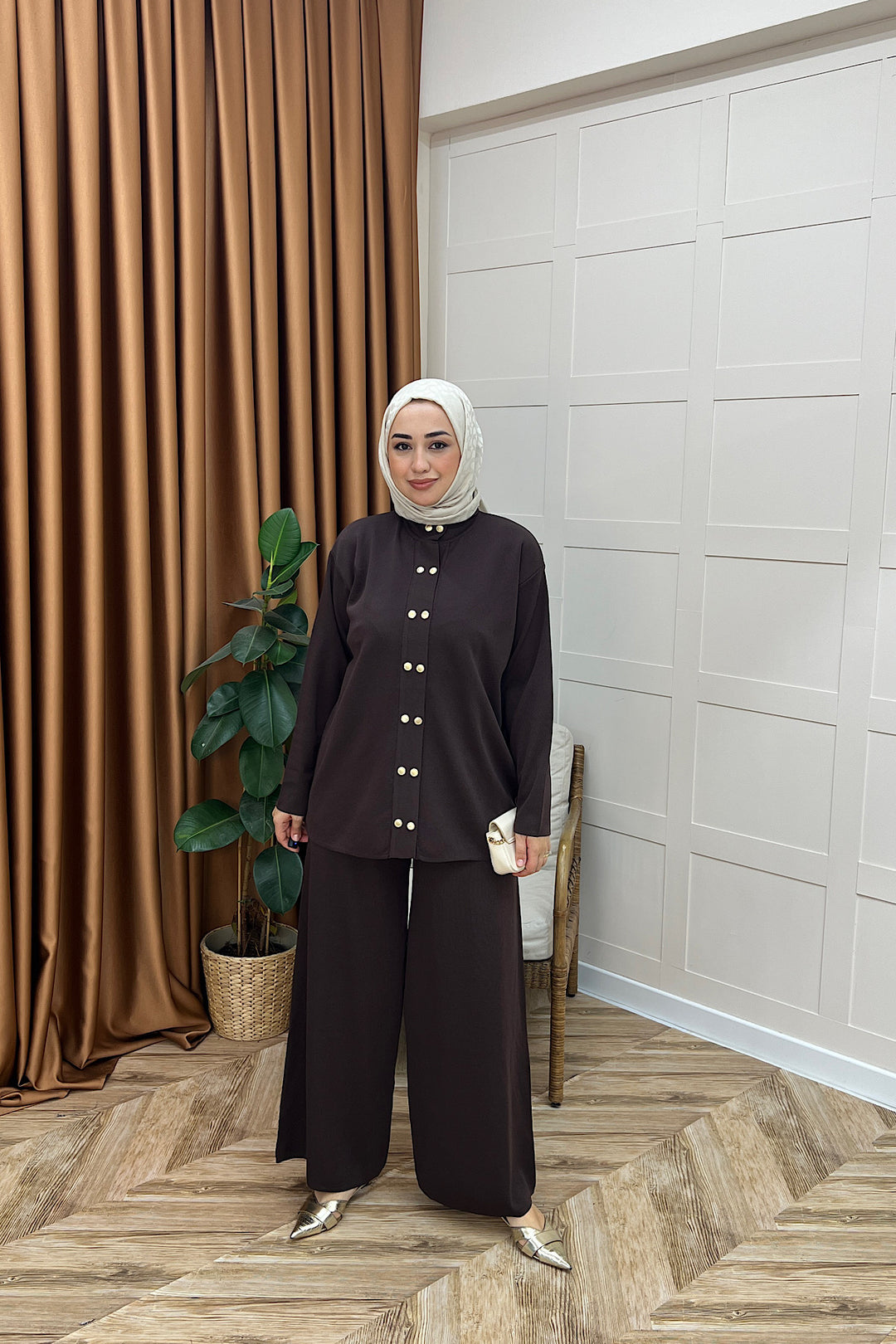 Jota Düğmeli İkili Takım Kahverengi 44419-KAHVERENGI