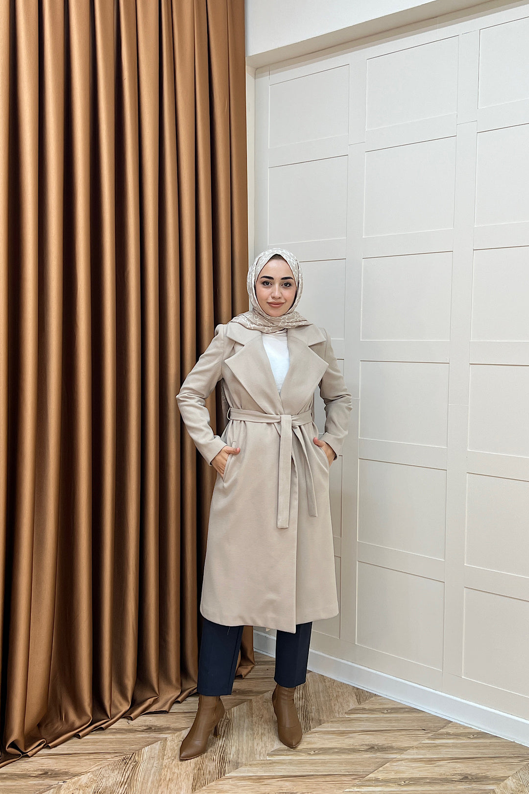 Premium Kuşaklı Kaşe Kaban Taş 5510-TAS