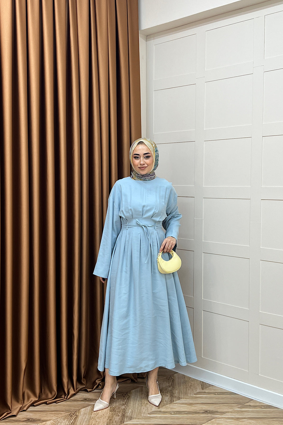 Alya Belden Bağlamalı Elbise Mavi 39020-MAVI