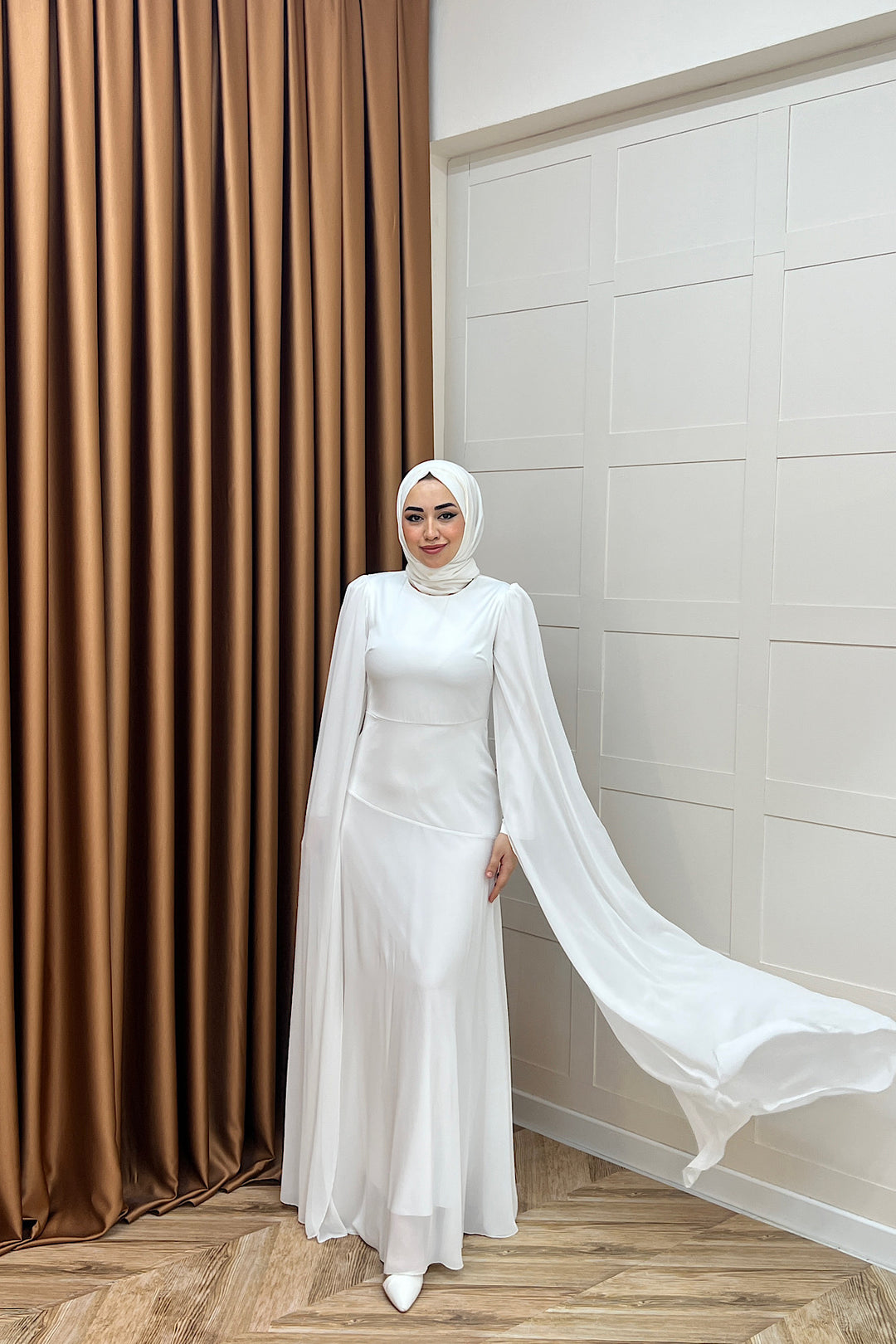 Lucca Saten Garnili Abiye Beyaz 3077-BEYAZ