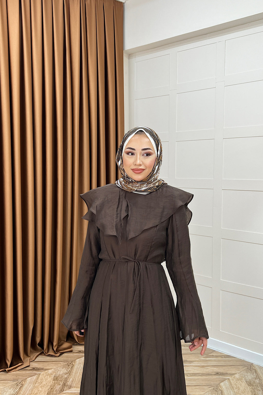 Zeny Yaka Detay Elbise Kahverengi 4459-KAHVERENGI