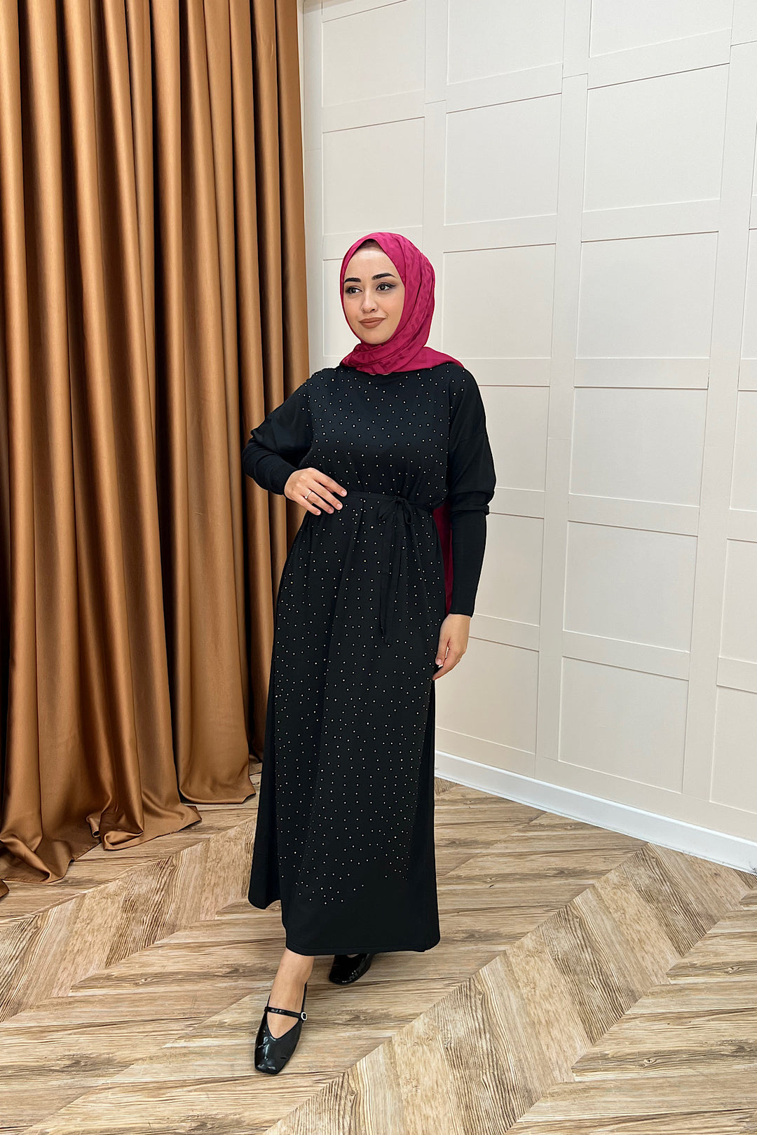Mabel Taşlı Triko Elbise Siyah 25270-SIYAH