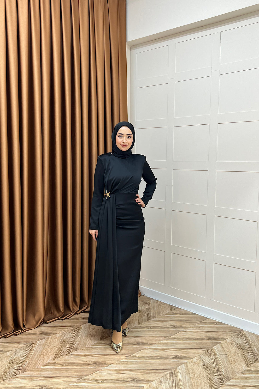 Hazel Saten Abiye Siyah 3084-SIYAH
