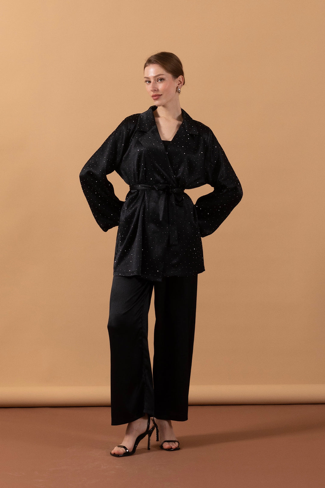 Taş İşlemeli ikili Takım Siyah 4293-SIYAH