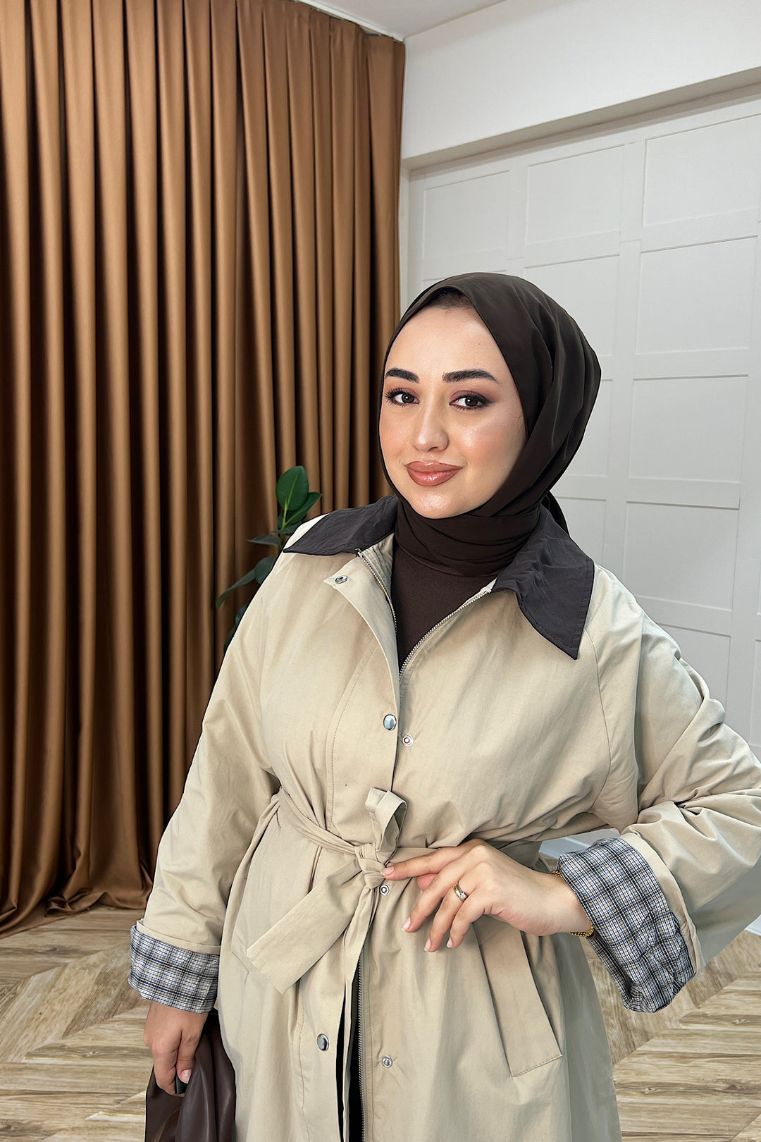 Dora Kuşaklı Uzun Trençkot Bej 62613-BEJ