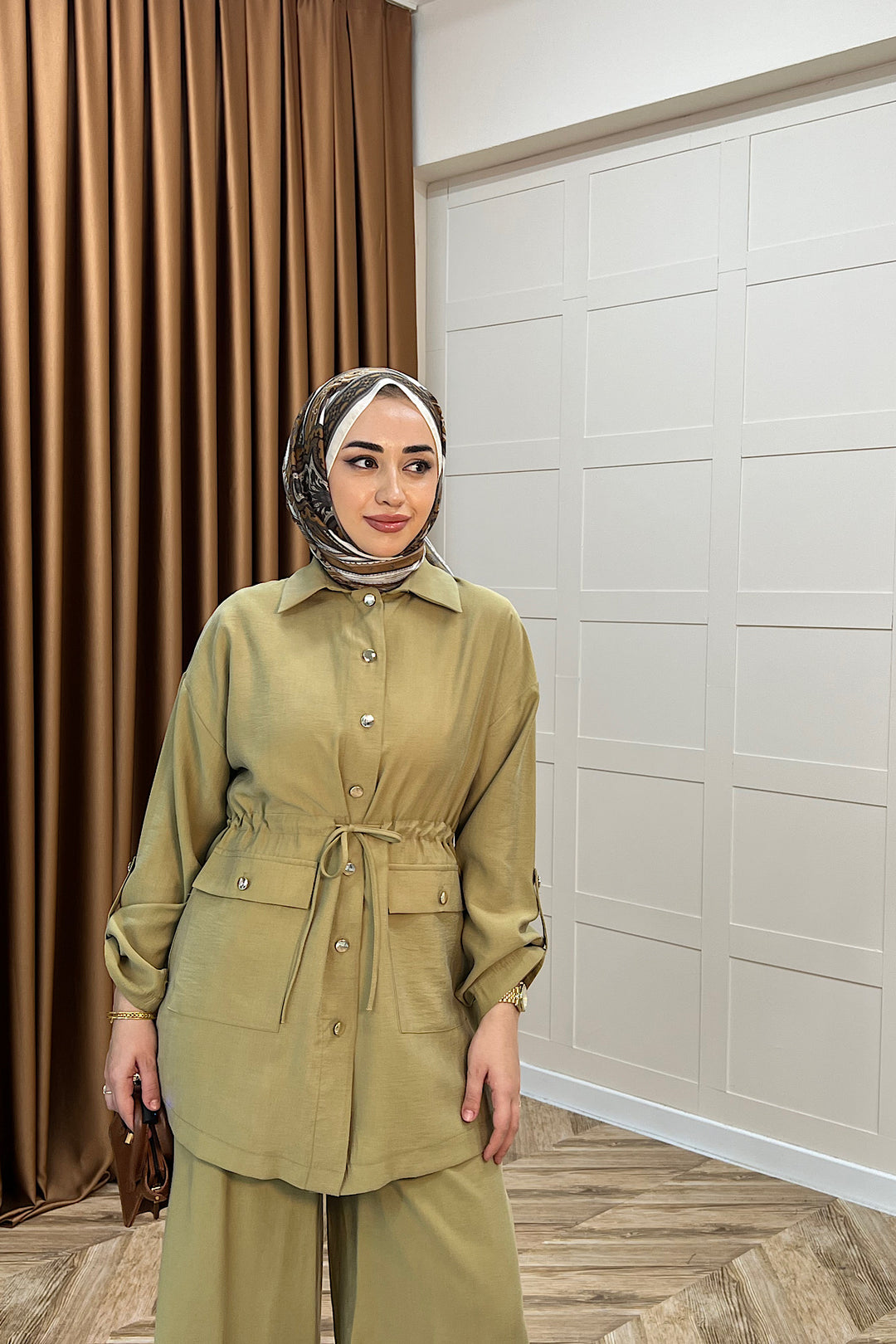 Aria Belden Bağlamalı İkili Takım Yağ Yeşili 3184-YAGYESILI