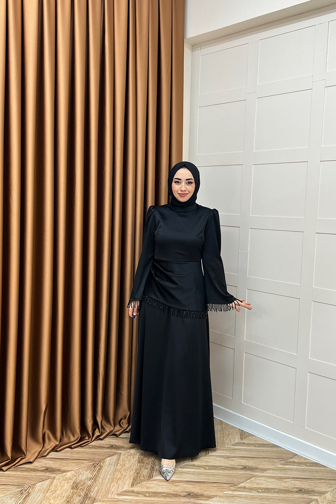 Ayla Saten Abiye Siyah 3093-SIYAH