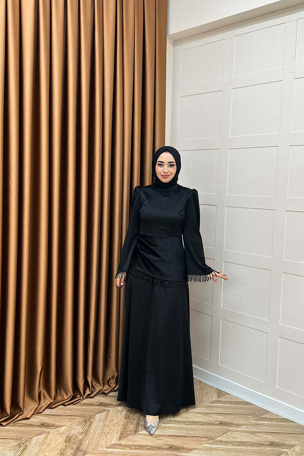 Ayla Saten Abiye Siyah 3093-SIYAH