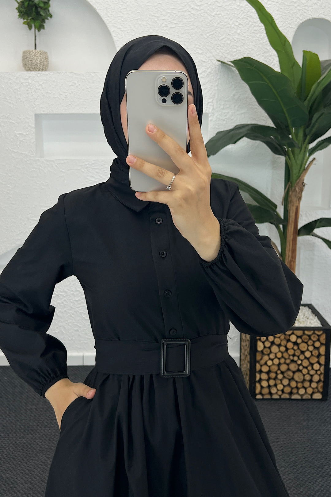 Anna Tericoton Elbise Siyah 9606-SIYAH