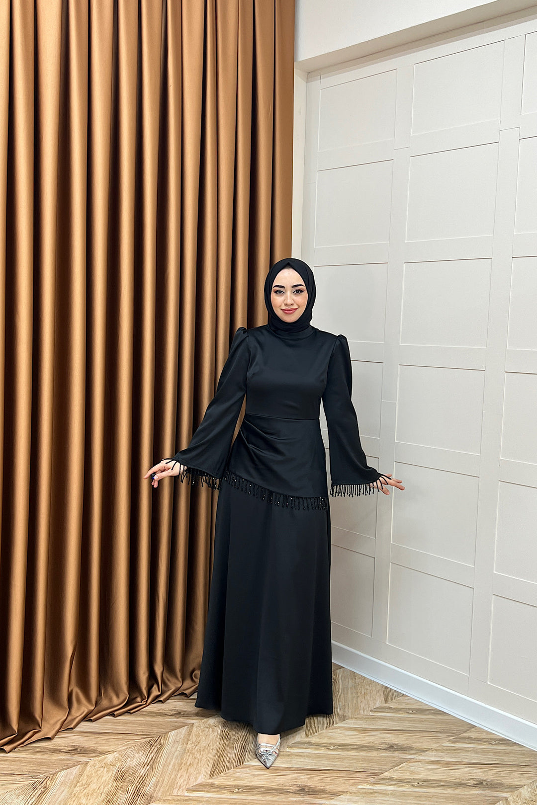 Ayla Saten Abiye Siyah 3093-SIYAH