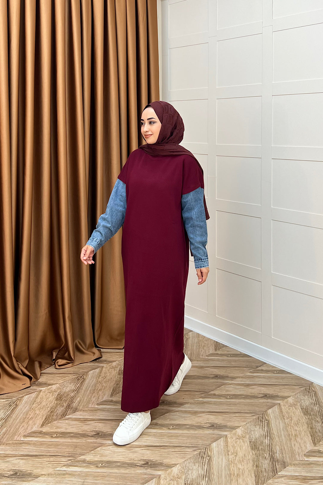 Kolları Kot Detay Triko Elbise Bordo 241200-BORDO