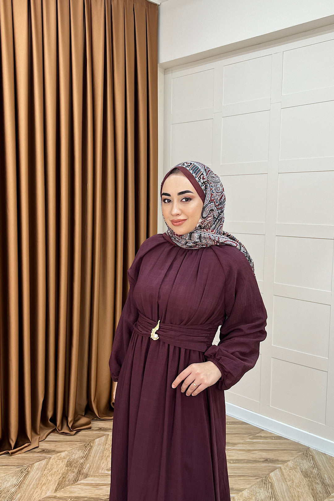 Angelina Broş Detay Elbise Bordo 5168-BORDO