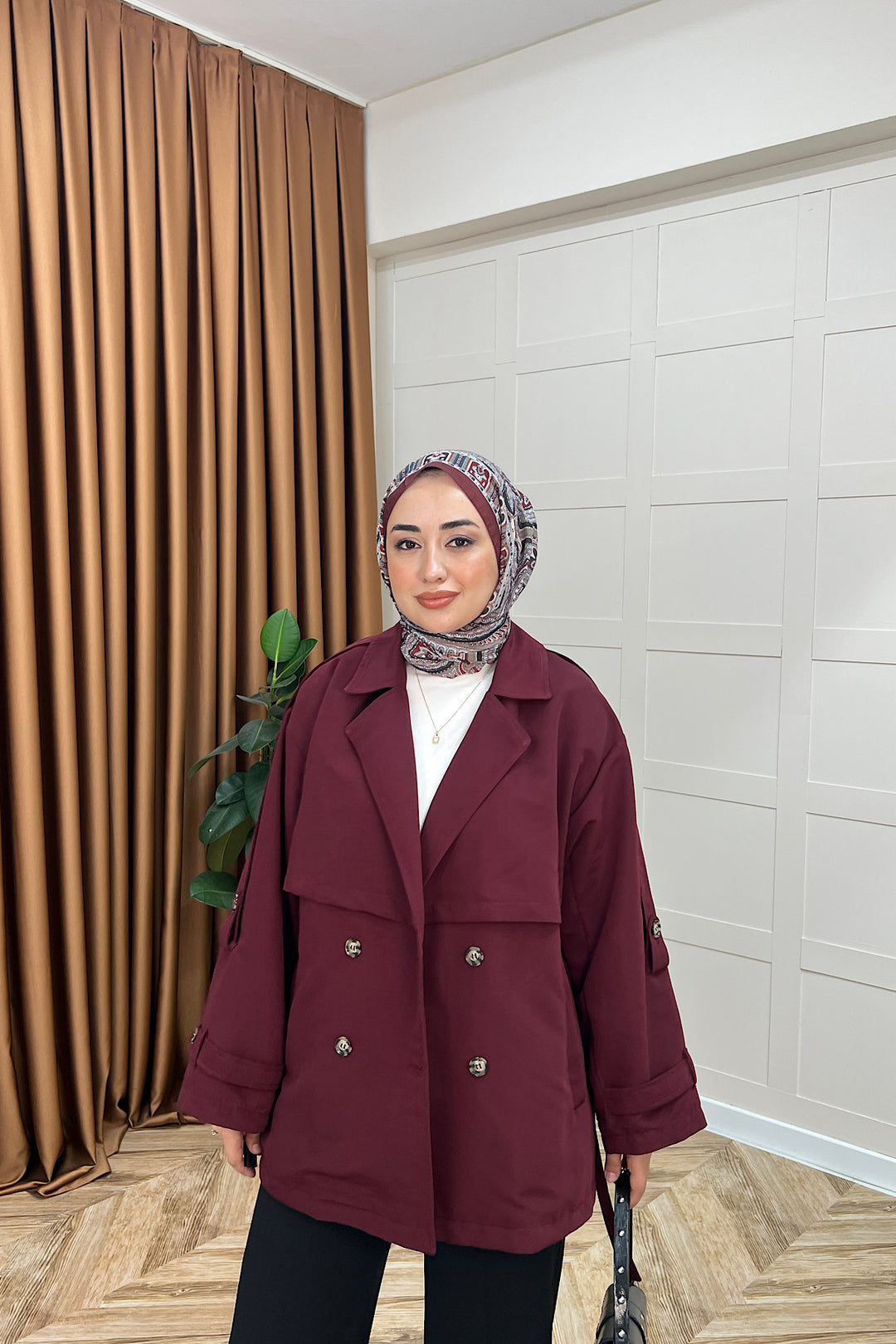 Pera Kuşaklı Trençkot Bordo 5534-BORDO