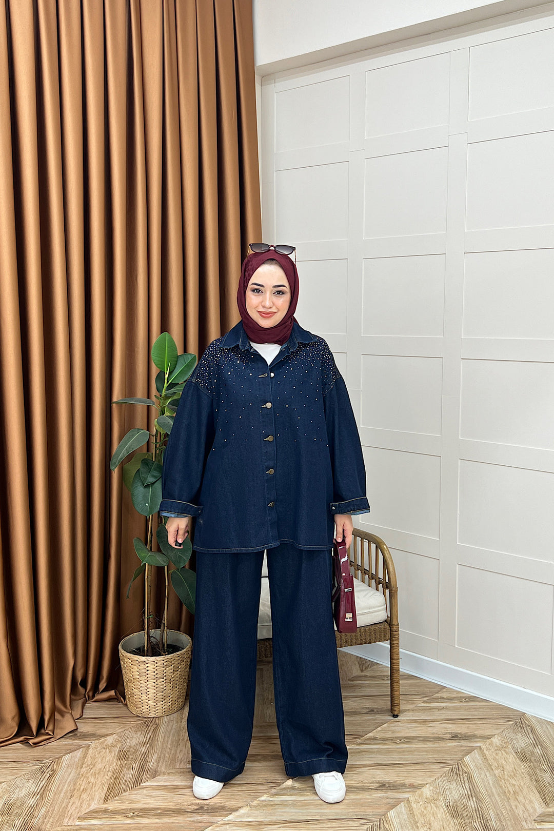 Reyna Taş İşlemeli Kot Takım Lacivert 62806-LACIVERT