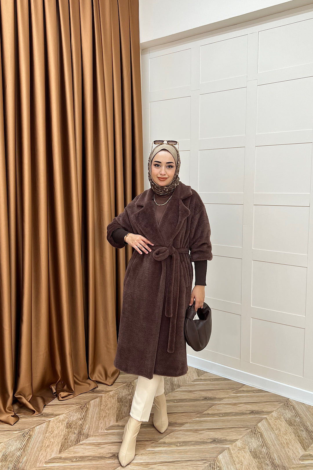 Angora Premium Kumaş Kaban Kahverengi 5519-KAHVERENGI
