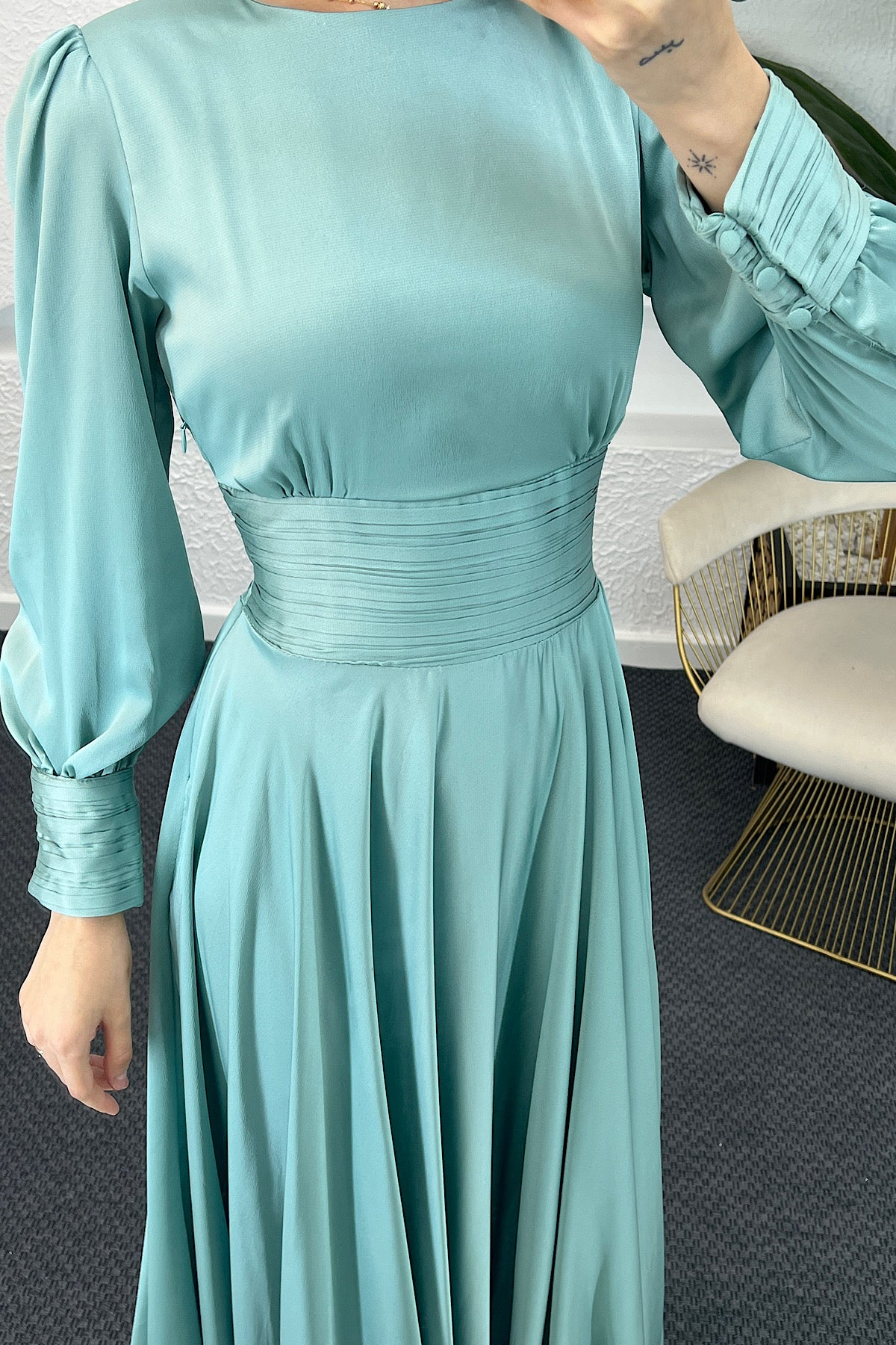 Beli Piliseli Saten Abiye Mint 04340-MINT