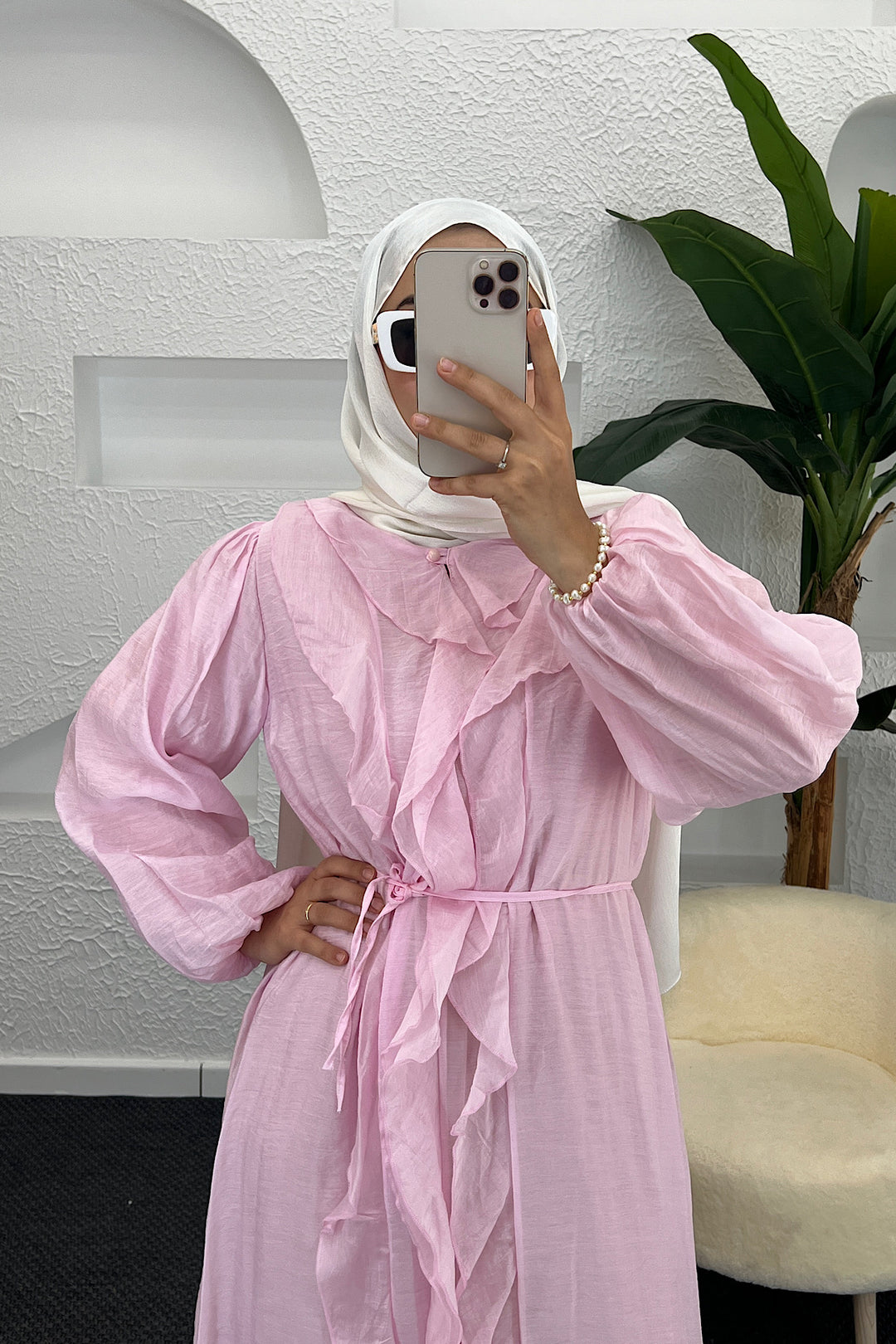 Edil Fırfır Detay Elbise Pembe 3366-PEMBE