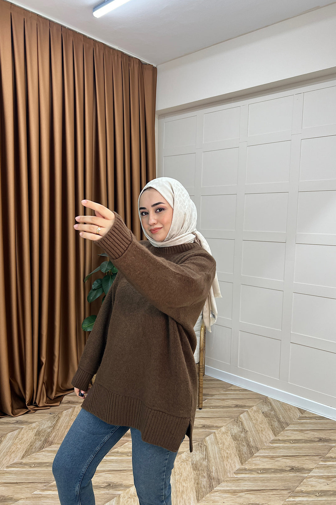 Lones Yumoş Tunik Kahverengi 26194-KAHVERENGI