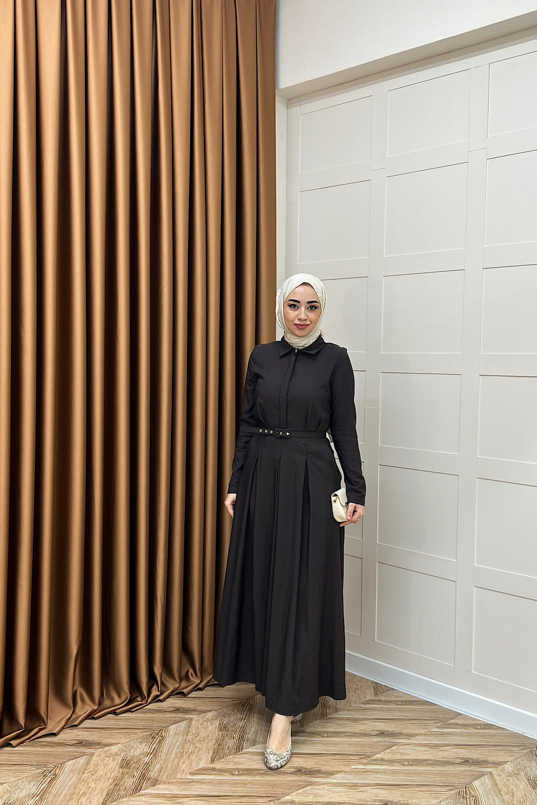 Lunia Kemerli Elbise Kahverengi 5010-KAHVERENGI