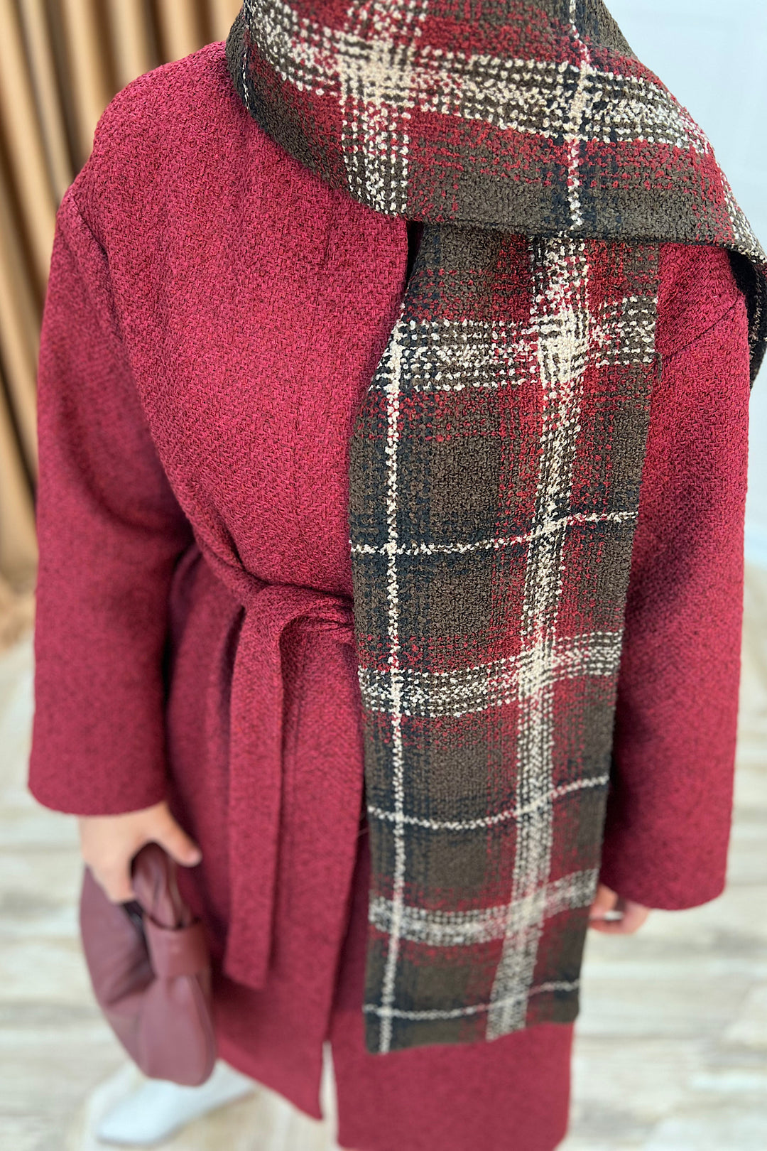 Duru Premium Kumaş Atkı Detay Kaban Bordo 5517-BORDO