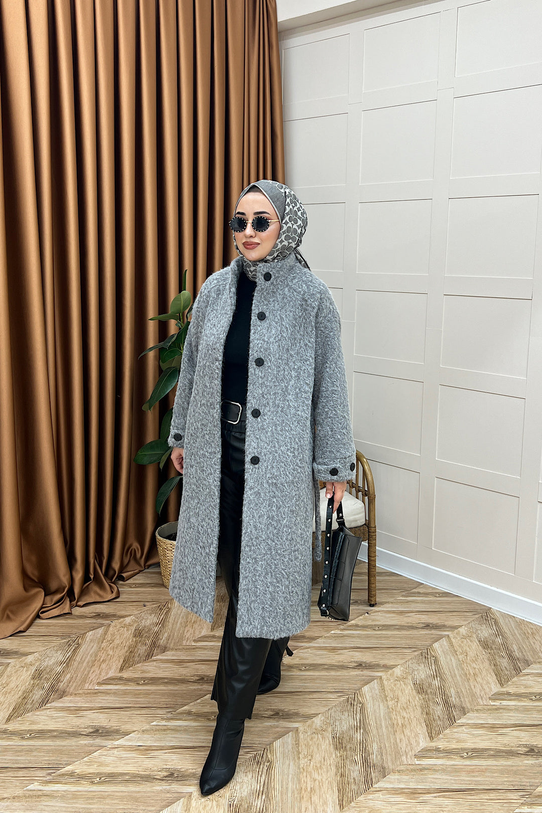 Parla Kuşaklı Kaban Gri 5536-GRI