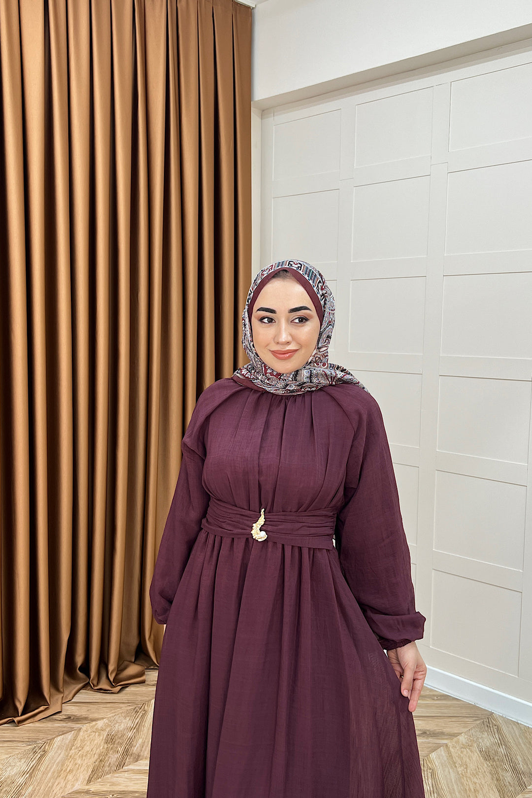 Angelina Broş Detay Elbise Bordo 5168-BORDO