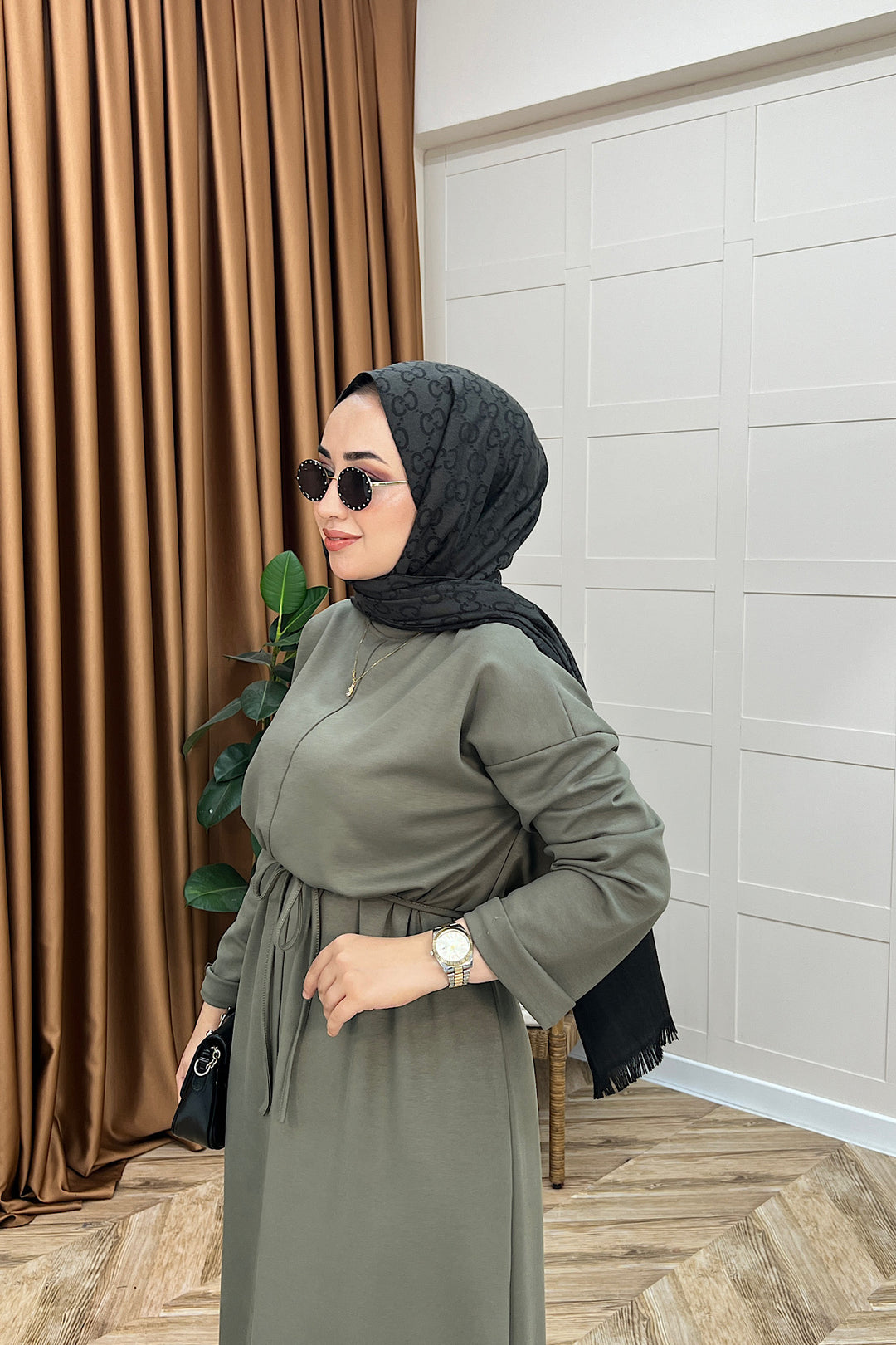 Aura Kuşaklı Elbise Yeşil 3138-YESIL